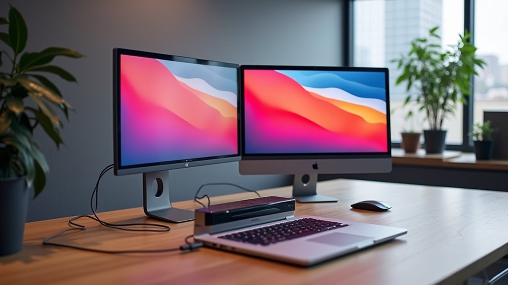 trzy monitory macOS układ przewodnik